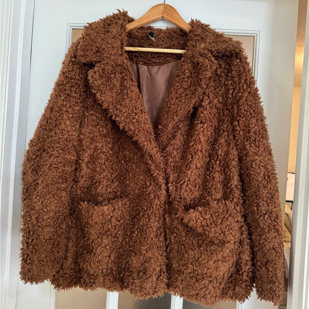 Brown Faux Teddy Jacket (Size L)